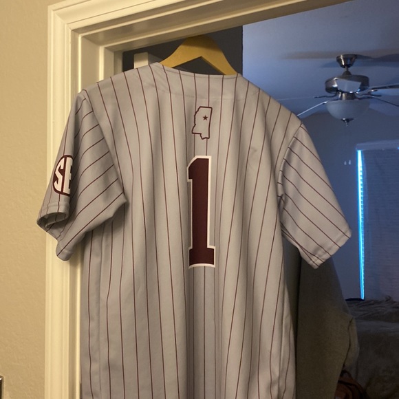 MS State Baseball Pinstripe Gray & Maroon Jersey - Picture 2 of 2
